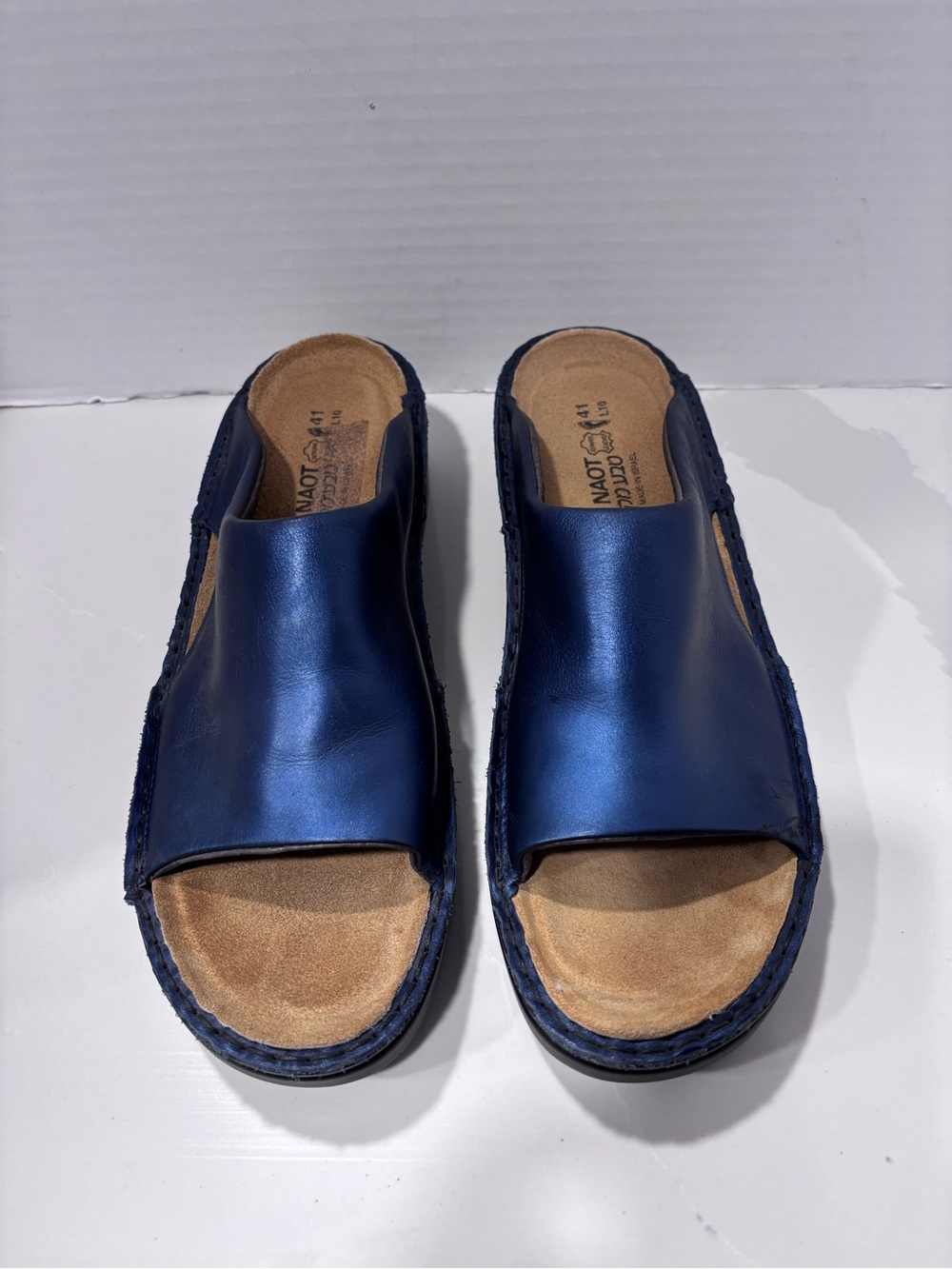 Naot Women’s Blue Leather Rome Slide Sandals - Open Toe Slip-On Size 41